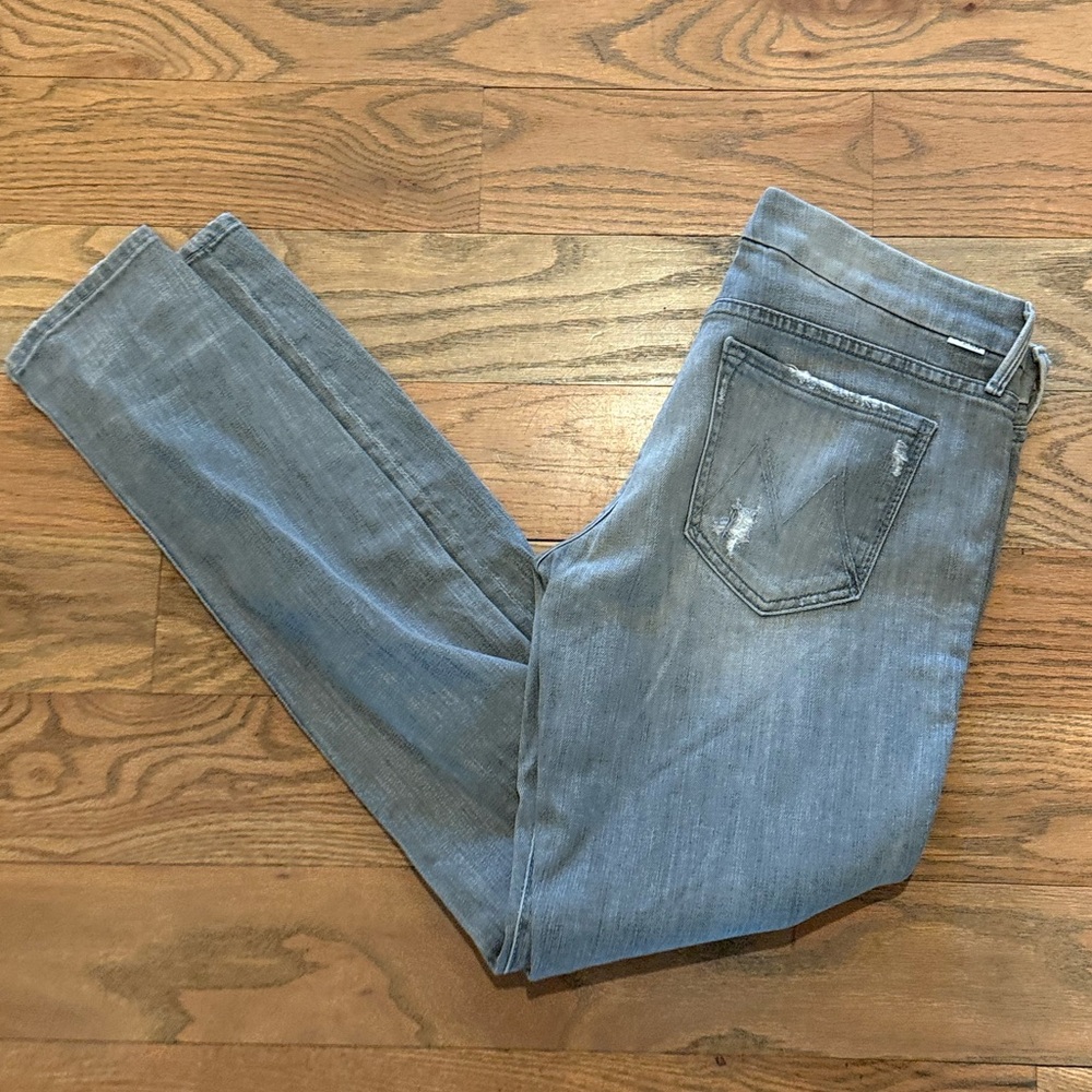 MOTHER Denim The Looker Holy Smokes Light Gray Women's Ripped Skinny Jeans